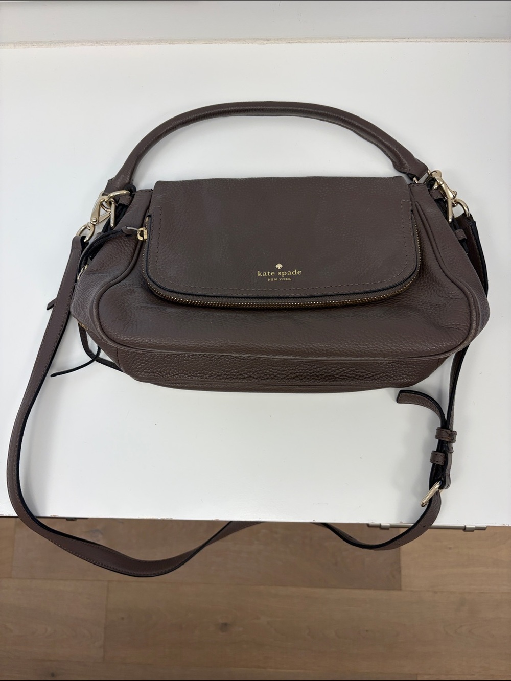 kate spade Dark Brown Pebbled Leather Shoulder Bag with Removable Strap